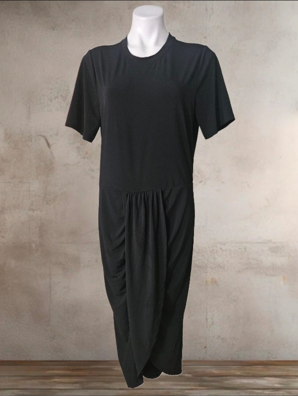 Nina Parker Black Short Sleeve Draped Midi Dress Size 1X